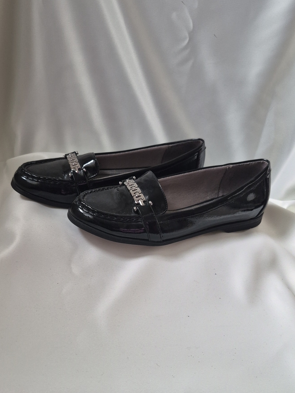Life Stride Black Patent Loafers with Silver Accent